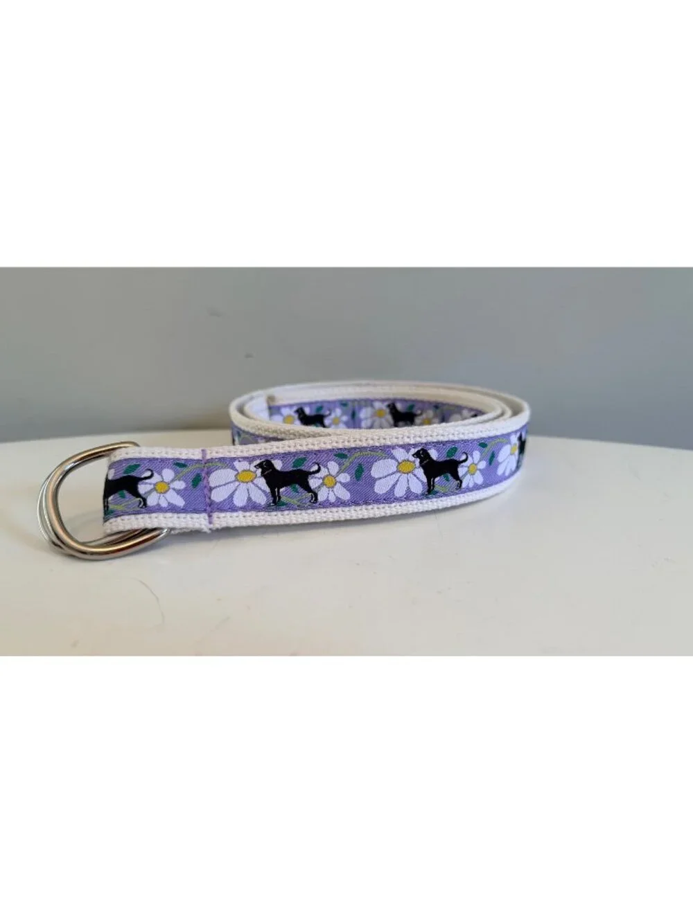 The Black Dog Daisy & Black Lab Purple Adjustable Fabric Belt Size Large